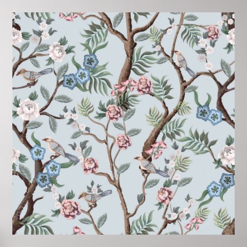 Seamless pattern in chinoiserie style with peonies poster