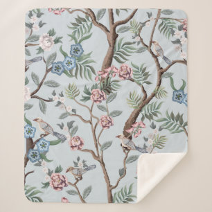 Seamless pattern in chinoiserie style with peonies sherpa blanket