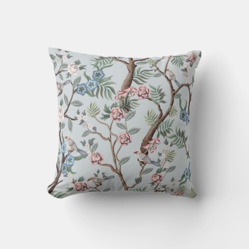 Seamless pattern in chinoiserie style with peonies throw pillow