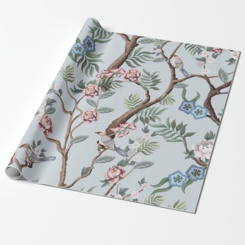 Seamless pattern in chinoiserie style with peonies wrapping paper