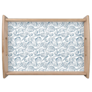 Seamless pattern in trendy colors with seashells serving tray