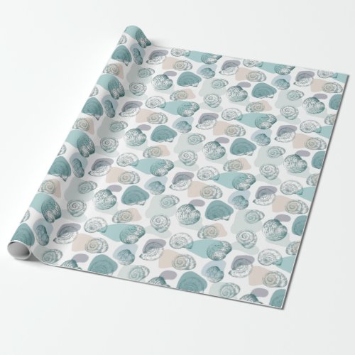 Seamless pattern in trendy colors with seashells wrapping paper