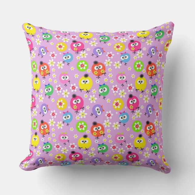 Seamless pattern kids birds owls bright childish  throw pillow (Front)