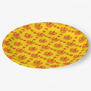 Seamless Pattern King's Crowns Of Red Color Paper Plates