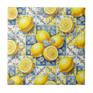 Seamless Pattern Lemons and Diamonds Ceramic Tile