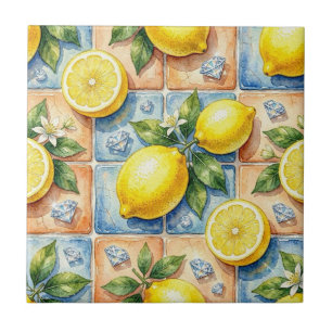 Seamless Pattern Lemons and Diamonds Ceramic Tile