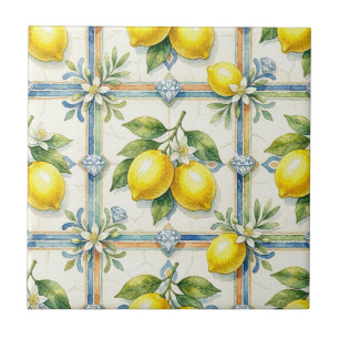 Seamless Pattern Lemons and Diamonds Ceramic Tile
