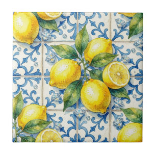 Seamless Pattern Lemons and Diamonds Ceramic Tile