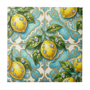 Seamless Pattern Lemons and Diamonds Ceramic Tile