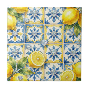 Seamless Pattern Lemons and Diamonds Ceramic Tile
