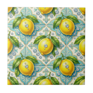 Seamless Pattern Lemons and Diamonds Ceramic Tile