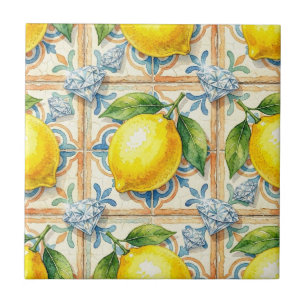 Seamless Pattern Lemons and Diamonds Ceramic Tile