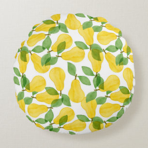 Seamless pattern made of pears with leaves round pillow