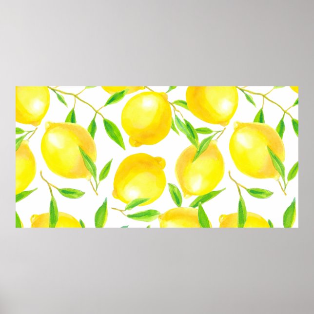 Seamless pattern made of watercolor lemons and lea poster (Front)