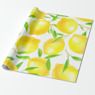 Seamless pattern made of watercolor lemons and lea wrapping paper