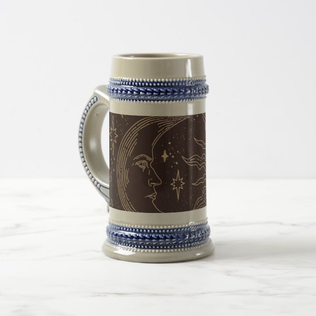 Seamless Pattern Magical Elements Linear Style Beer Stein (Front Left)
