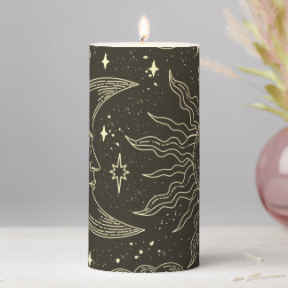 Seamless Pattern Magical Elements Linear Style Pillar Candle