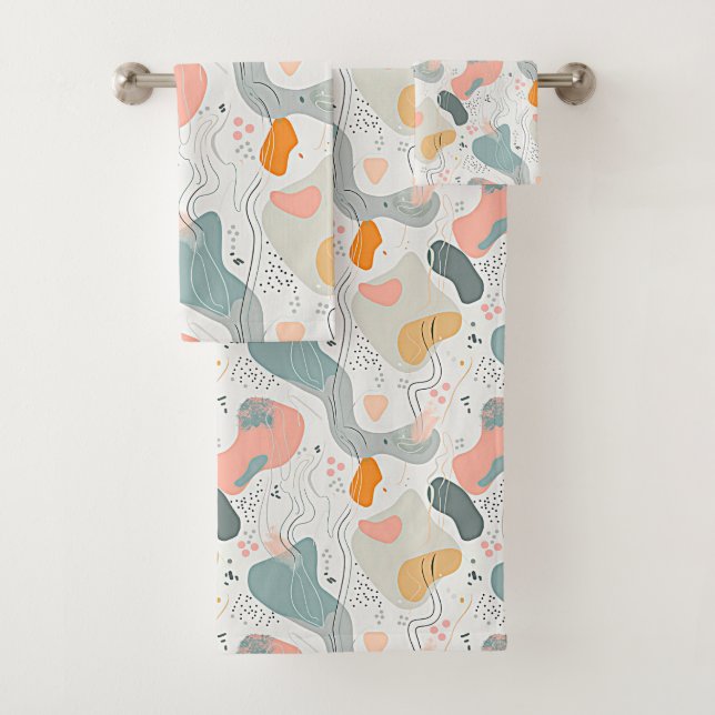 Seamless Pattern Memphis Style Design, white Backg Bath Towel Set (Insitu)