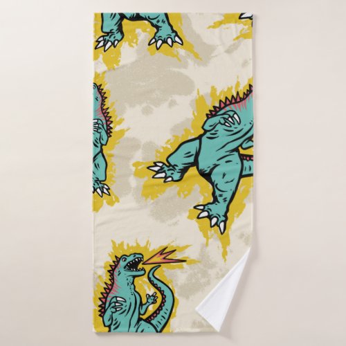 Seamless pattern of a Godzillas and tie dye backgr Bath Towel