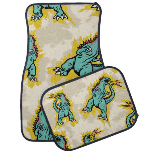 Seamless pattern of a Godzillas and tie dye backgr Car Floor Mat