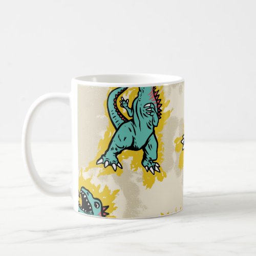 Seamless pattern of a Godzillas and tie dye backgr Coffee Mug