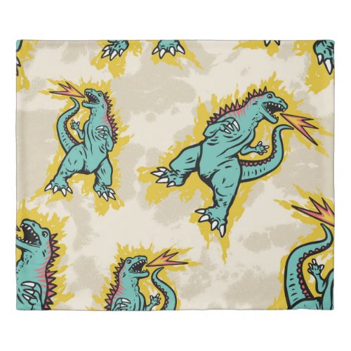 Seamless pattern of a Godzillas and tie dye backgr Duvet Cover