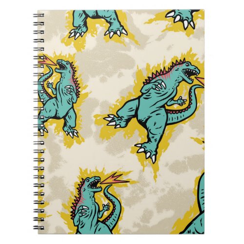 Seamless pattern of a Godzillas and tie dye backgr Notebook