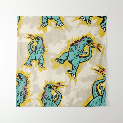 Seamless pattern of a Godzillas and tie dye backgr Tapestry