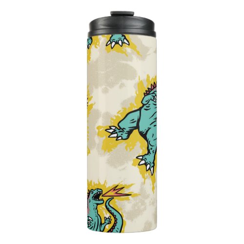 Seamless pattern of a Godzillas and tie dye backgr Thermal Tumbler