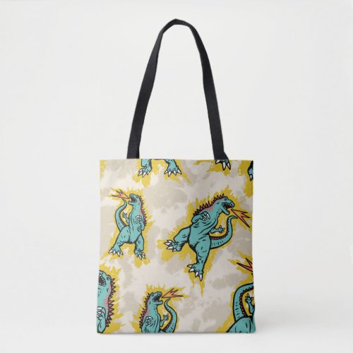 Seamless pattern of a Godzillas and tie dye backgr Tote Bag