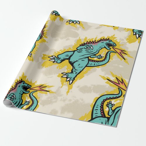 Seamless pattern of a Godzillas and tie dye backgr Wrapping Paper