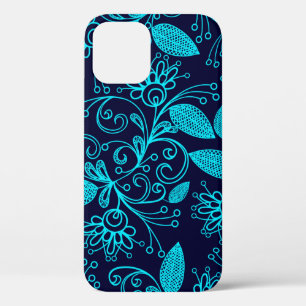 Seamless pattern of abstract blue color on dark ba iPhone 12 case