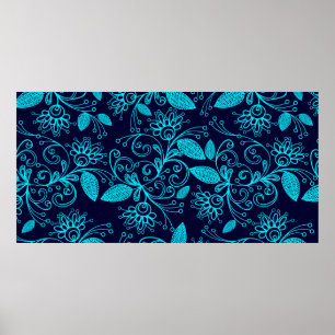 Seamless pattern of abstract blue color on dark ba poster