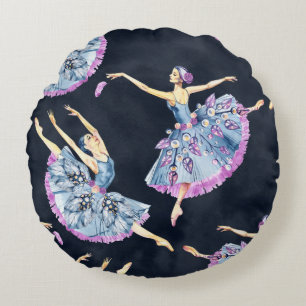 Seamless pattern of ballet dancers, watercolor pai round pillow