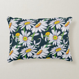 Seamless pattern of big chamomile flowers, petals accent pillow