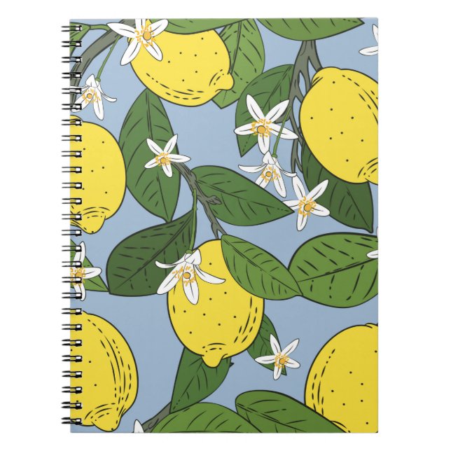 Seamless pattern of branches with lemons,  green l notebook (Front)
