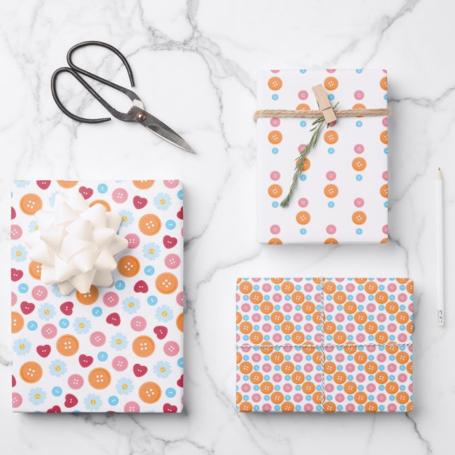 Seamless pattern of bright buttons for sewing wrapping paper sheets (Front)