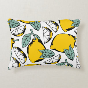 Seamless pattern of bright hand drawn lemons,halfs accent pillow