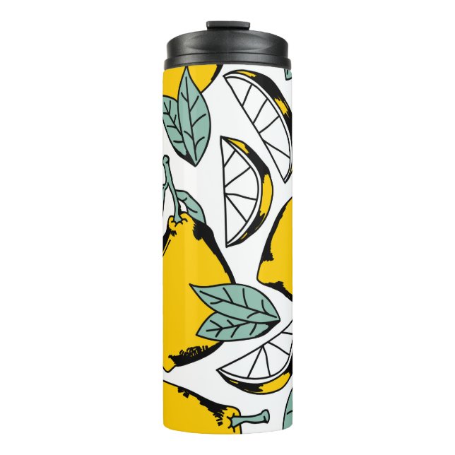 Seamless pattern of bright hand drawn lemons,halfs thermal tumbler (Front)