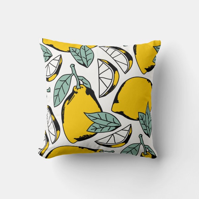 Seamless pattern of bright hand drawn lemons,halfs throw pillow (Front)