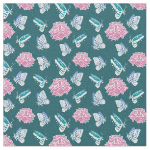 Seamless Pattern Of Butterflies And A Pink Flower Fabric