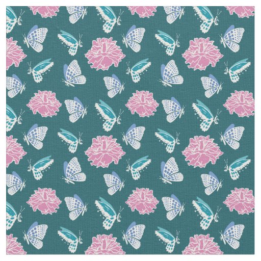 Seamless Pattern Of Butterflies And A Pink Flower Fabric
