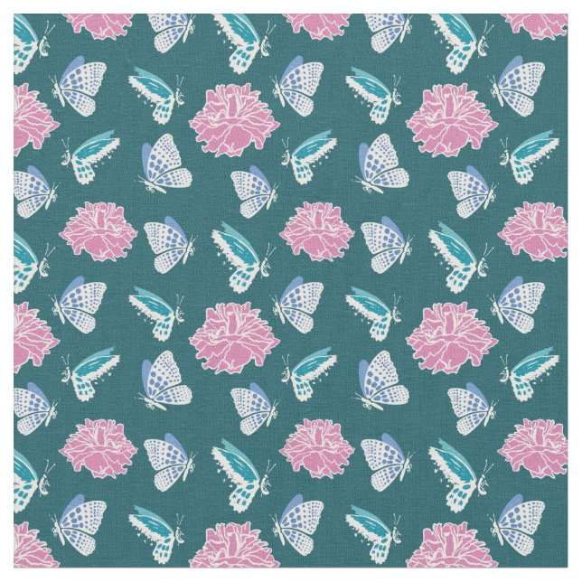 Seamless Pattern Of Butterflies And A Pink Flower Fabric (Close Up)