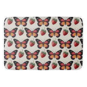 Seamless Pattern of Butterflies and Strawberries Bath Mat