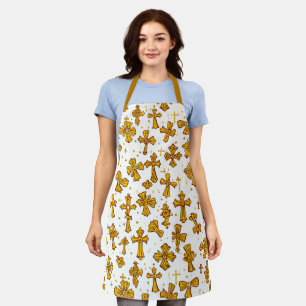Seamless Pattern of Catholic Golden Holy Cross Apron