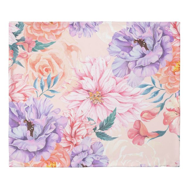 Seamless pattern of chrysanthemum, rose, peony and duvet cover (Front)