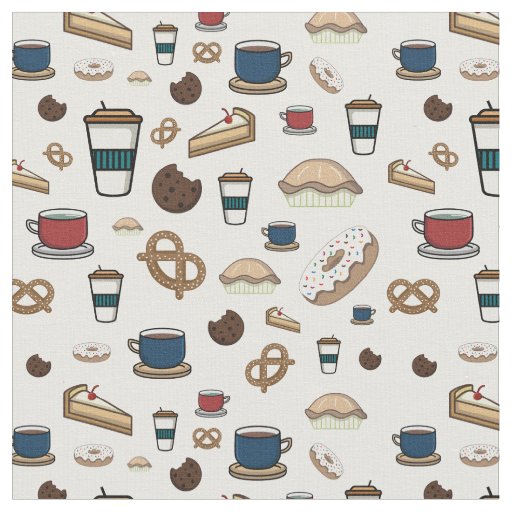 Seamless Pattern Of Coffee, Tee, Pastry, Sweets Fabric
