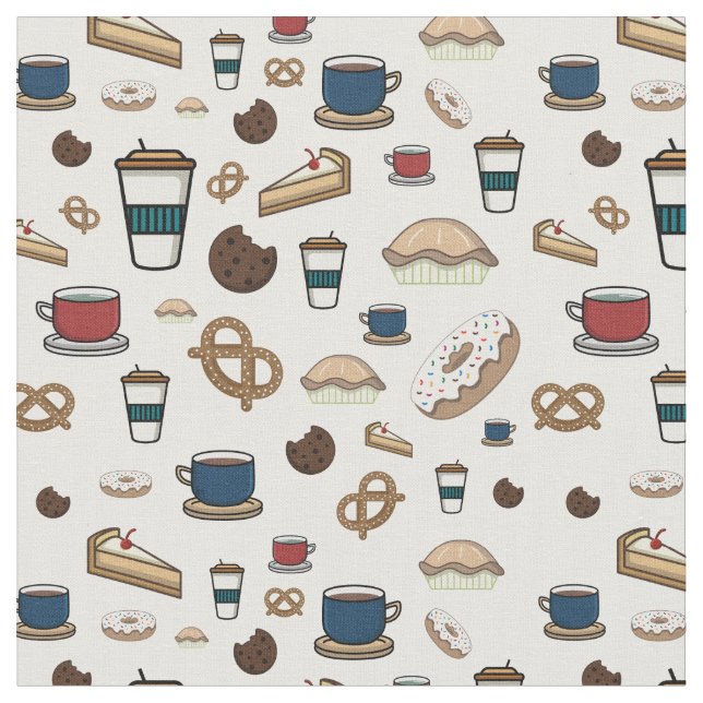 Seamless Pattern Of Coffee, Tee, Pastry, Sweets Fabric (Close Up)