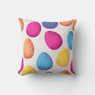 Seamless pattern of colorful Easter eggs on white  Throw Pillow