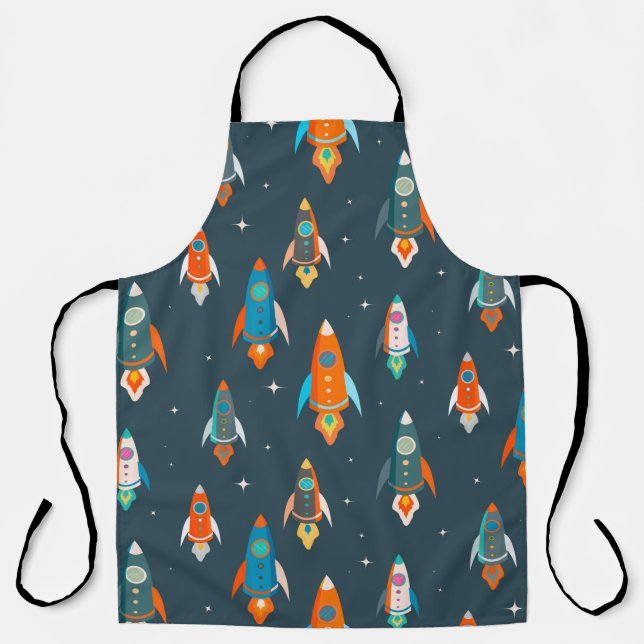 Seamless pattern of colorful rockets in outer spac apron (Front)